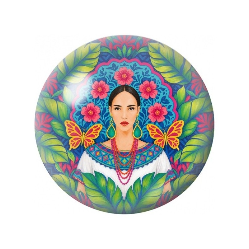 Cabochon en Verre Illustré Femme aux Papillons Tropicaux 12 à 25mm