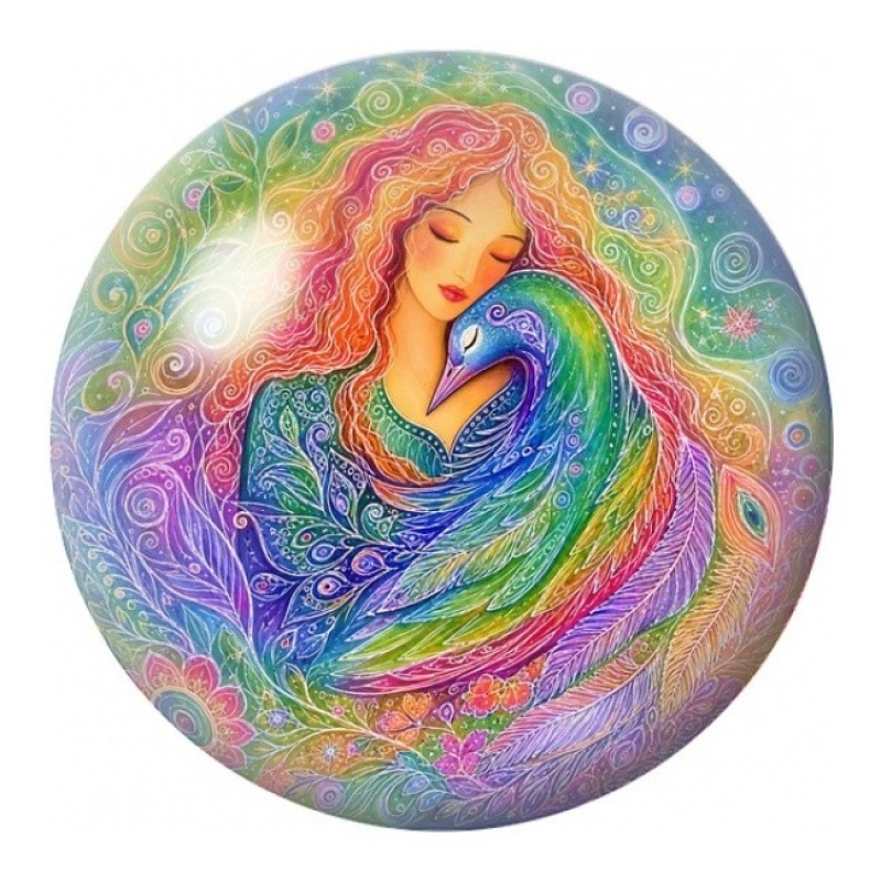 Cabochon en Verre Illustré Femme à l’Oiseau Bleu 12 à 25mm