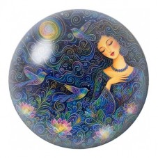Cabochon en Verre Illustré Femme sous la Lune Bleue 12 à 25mm pour la Création de Bijoux Fantaisie - DIY