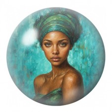 Cabochon en Verre Illustré Femme au Turban Turquoise 12 à 25mm pour la Création de Bijoux Fantaisie - DIY