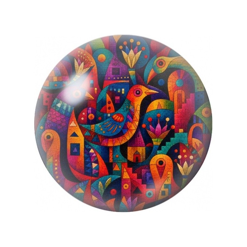 Cabochon en Verre Illustré Oiseau et Village Coloré 12 à 25mm