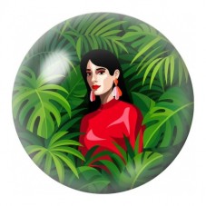 Cabochon en Verre Illustré Femme en Rouge dans la Jungle 12 à 25mm pour la Création de Bijoux Fantaisie - DIY