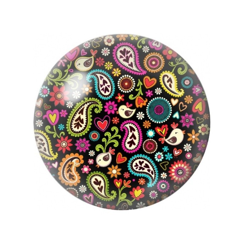 Cabochon en Verre Illustré Paisley sur Fond Noir 12 à 25mm