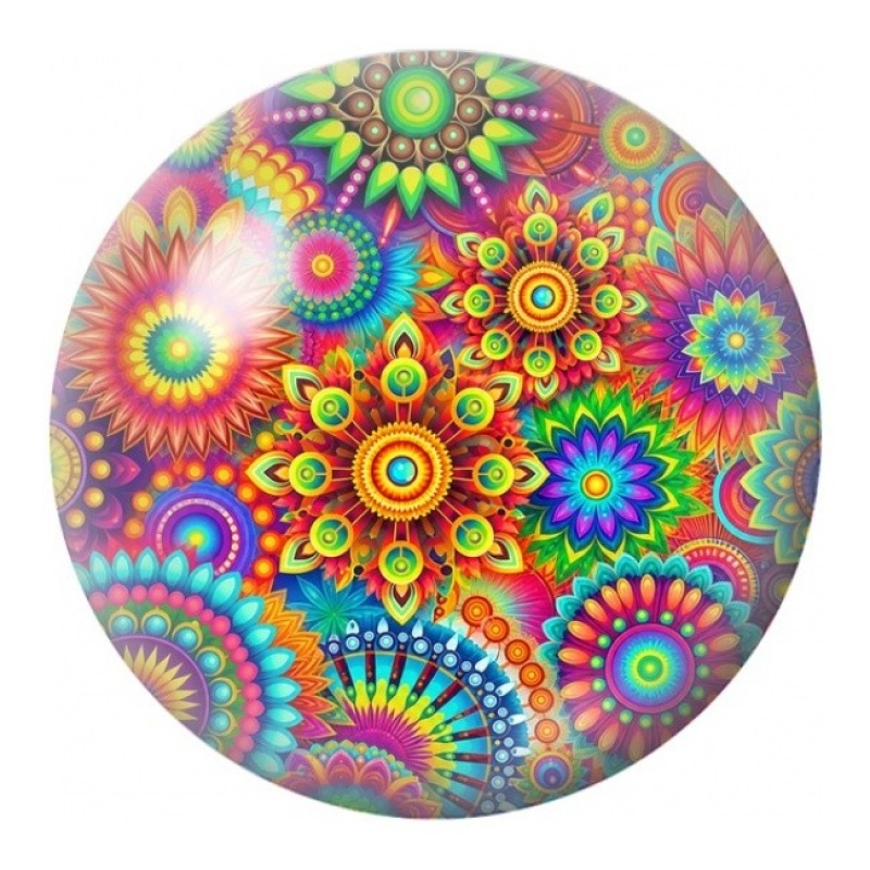 Cabochon en Verre Illustré Rosaces Psychédéliques 12 à 25mm
