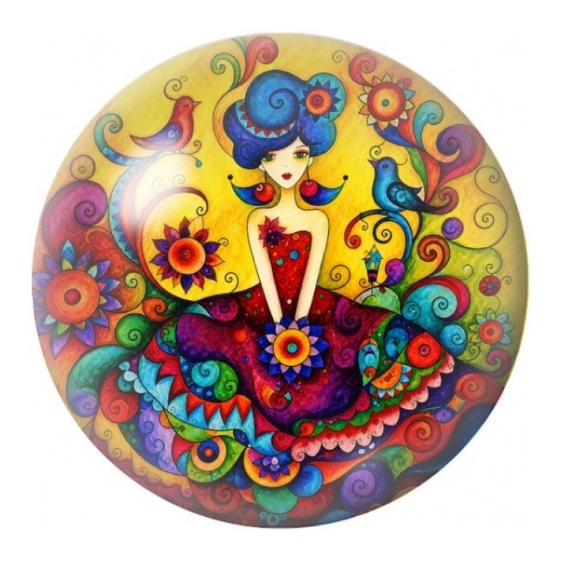 Cabochon en Verre Illustré Fée aux Fleurs Colorées 12 à 25mm