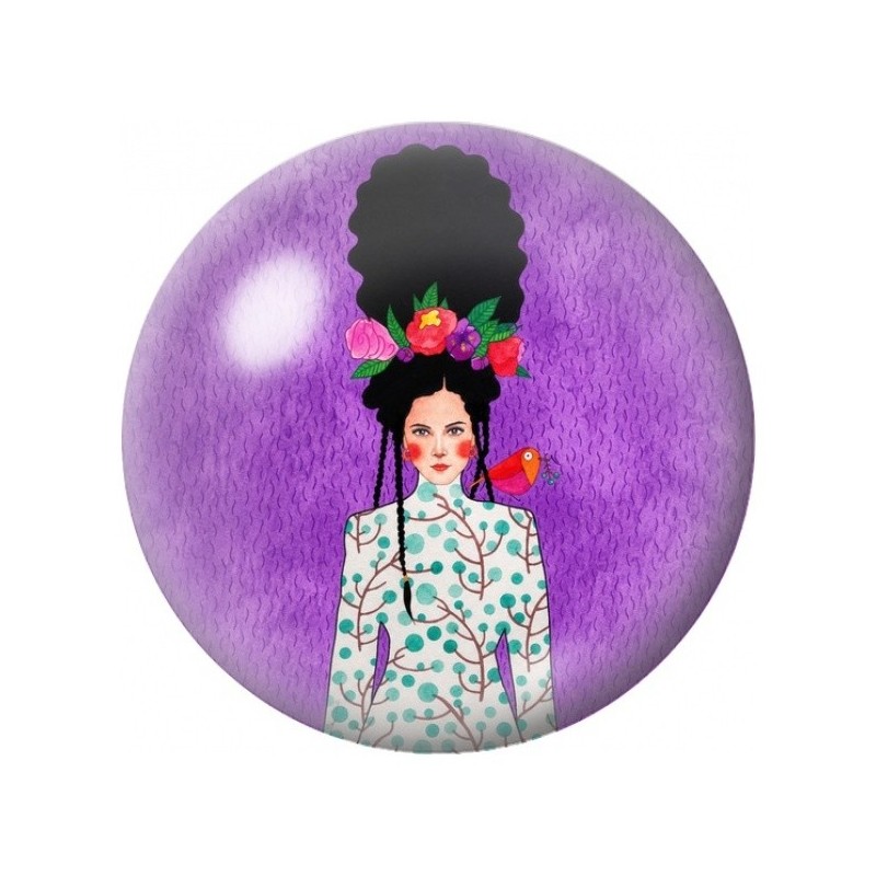 Cabochon en Verre Illustré Femme aux Oiseaux Rouges 12 à 25mm