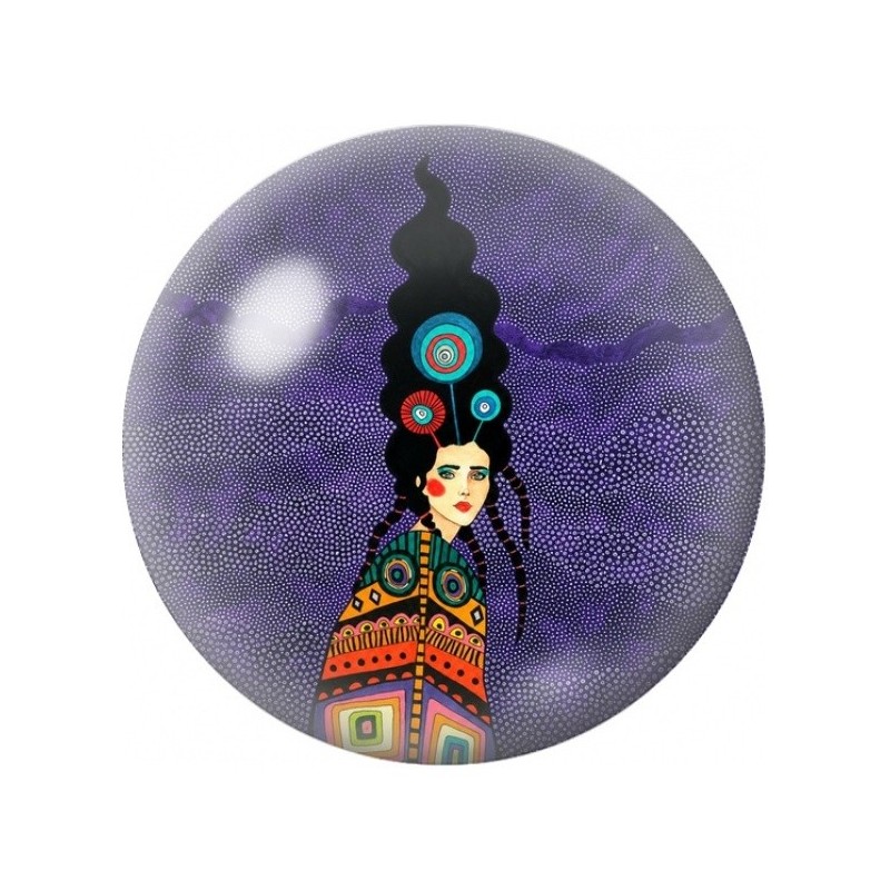 Cabochon en Verre Illustré Femme à la Coiffe Totem 12 à 25mm
