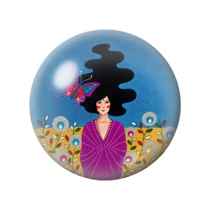 Cabochon en Verre Illustré Femme aux Fleurs Bleues 12 à 25mm