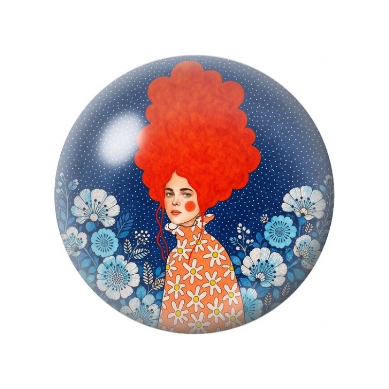 Cabochon en Verre Illustré Femme à la Chevelure Rouge 12 à 25mm