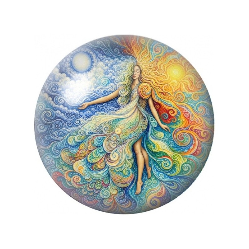 Cabochon en Verre Illustré Danseuse aux Volutes Dorées 12 à 25mm