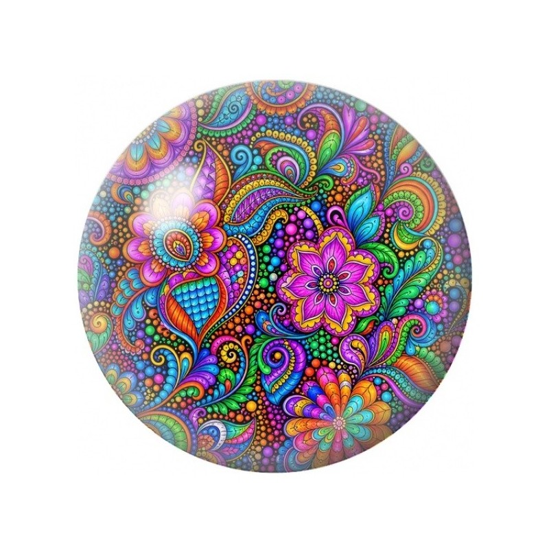 Cabochon en Verre Illustré Jardin Paisley Multicolore 12 à 25mm