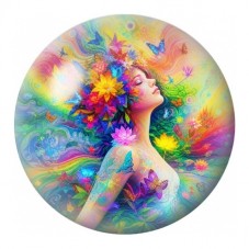Cabochon en Verre Illustré Femme aux Fleurs Arc-en-Ciel 12 à 25mm pour la Création de Bijoux Fantaisie - DIY