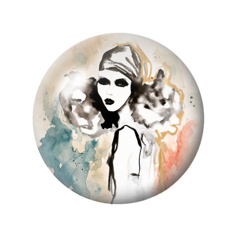Cabochon en Verre Illustré Femme et Loup à l’Aquarelle 12 à 25mm
