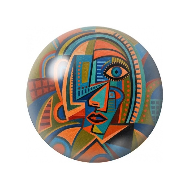 Cabochon en Verre Illustré Visage Cubiste Orange et Bleu 12 à 25mm