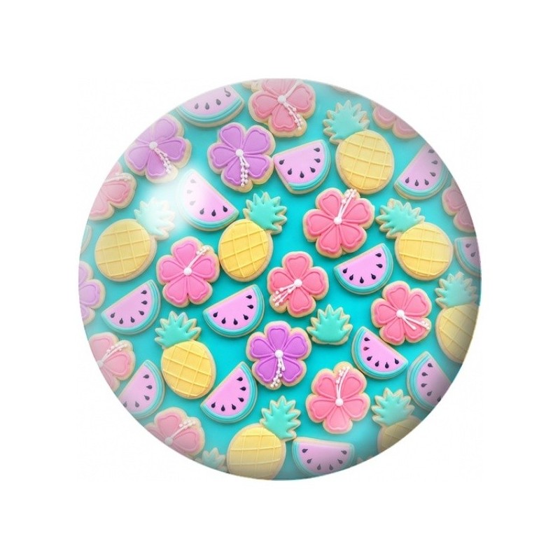Cabochon en Verre Illustré Citrons et Fleurs Pastel 12 à 25mm
