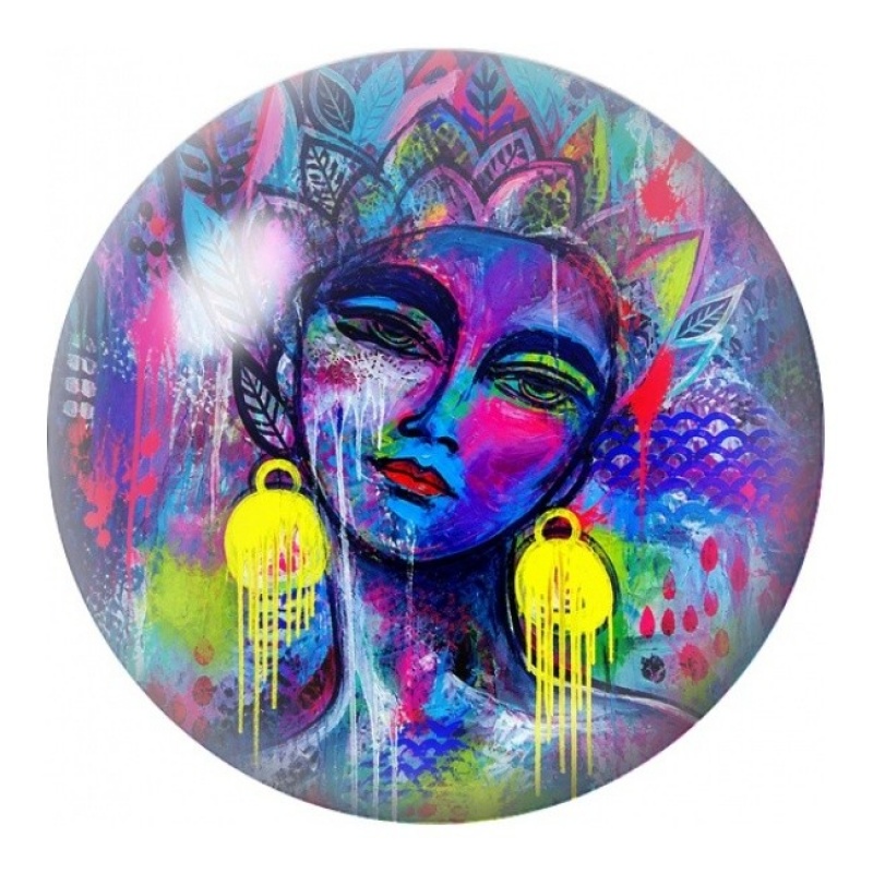 Cabochon en Verre Illustré Visage Néon Abstrait 12 à 25mm