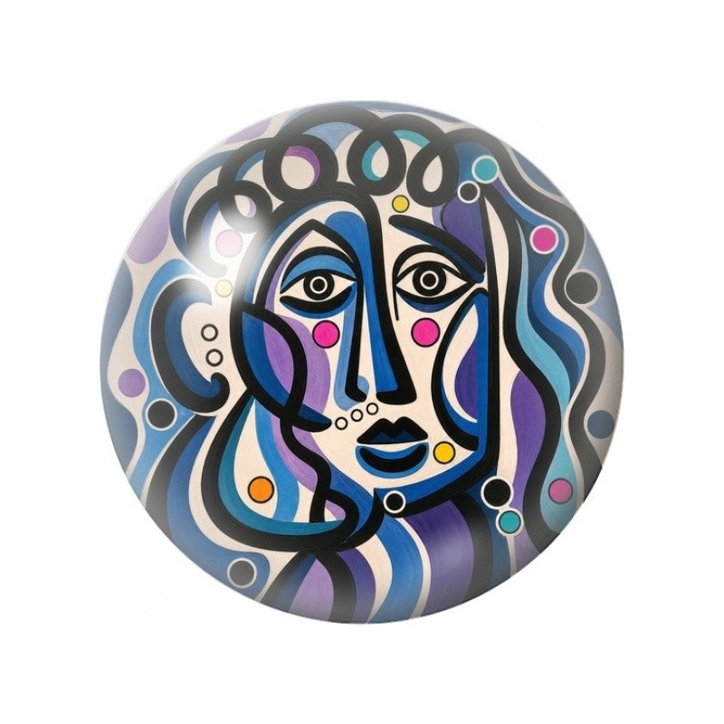 Cabochon en Verre Illustré Visage aux Lignes Bleues 12 à 25mm