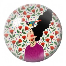 Cabochon en Verre Illustré Femme aux Oiseaux du Verger 12 à 25mm pour la Création de Bijoux Fantaisie - DIY
