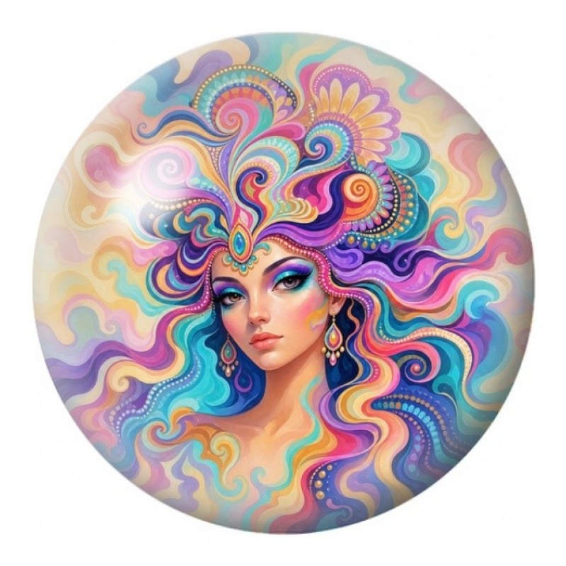 Cabochon en Verre Illustré Déesse aux Cheveux Psychédéliques 12 à 25mm