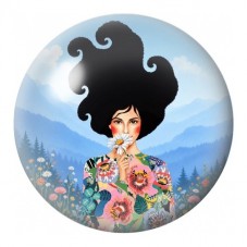 Cabochon en Verre Illustré Femme aux Fleurs des Montagnes 12 à 25mm pour la Création de Bijoux Fantaisie - DIY
