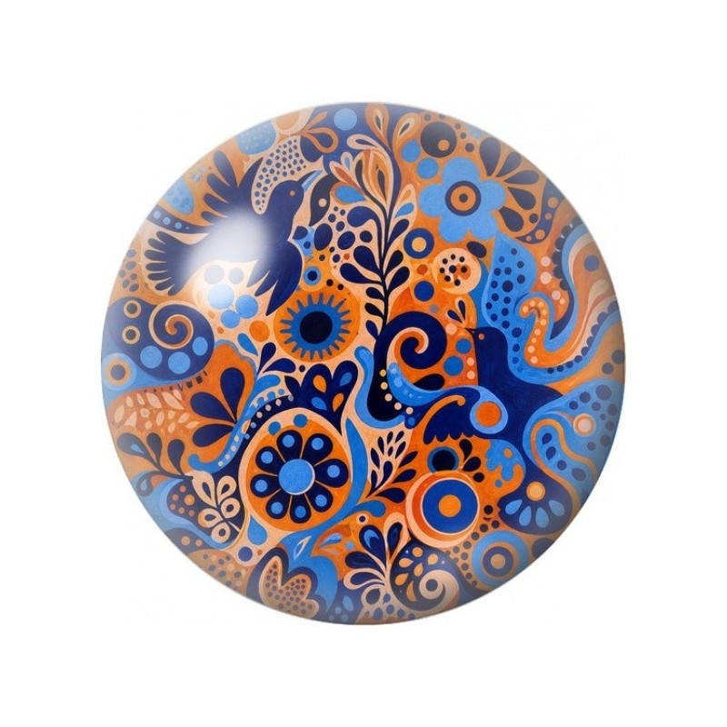 Cabochon en Verre Illustré Oiseau au Jardin Orange 12 à 25mm