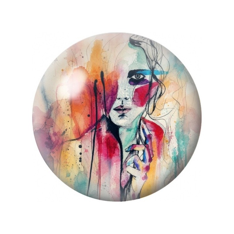 Cabochon en Verre Illustré Portrait à l’Aquarelle Moderne 12 à 25mm