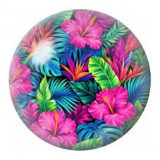 Cabochon en Verre Illustré Hibiscus et Feuilles Néon 12 à 25mm pour la Création de Bijoux Fantaisie - DIY