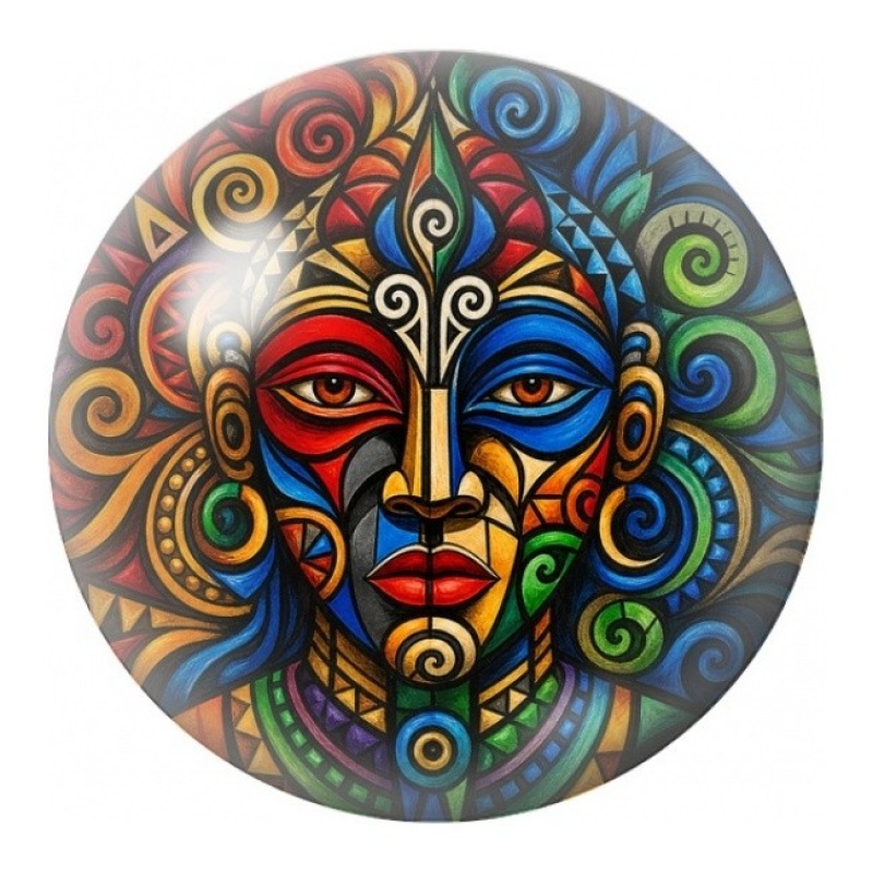 Cabochon en Verre Illustré Masque Tribal Multicolore 12 à 25mm