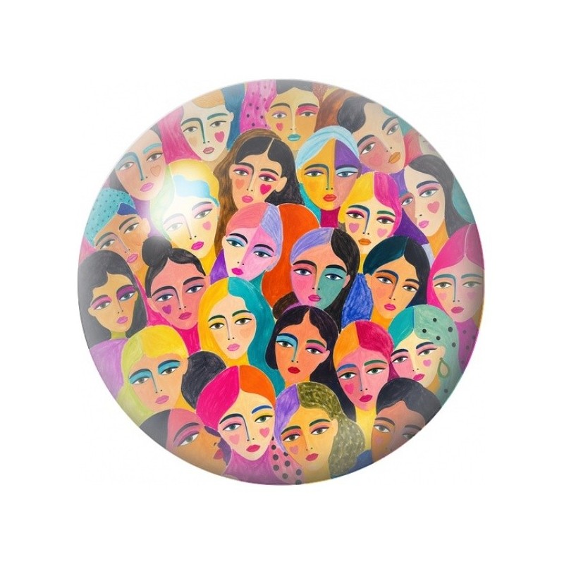 Cabochon en Verre Illustré Foule aux Visages Colorés 12 à 25mm