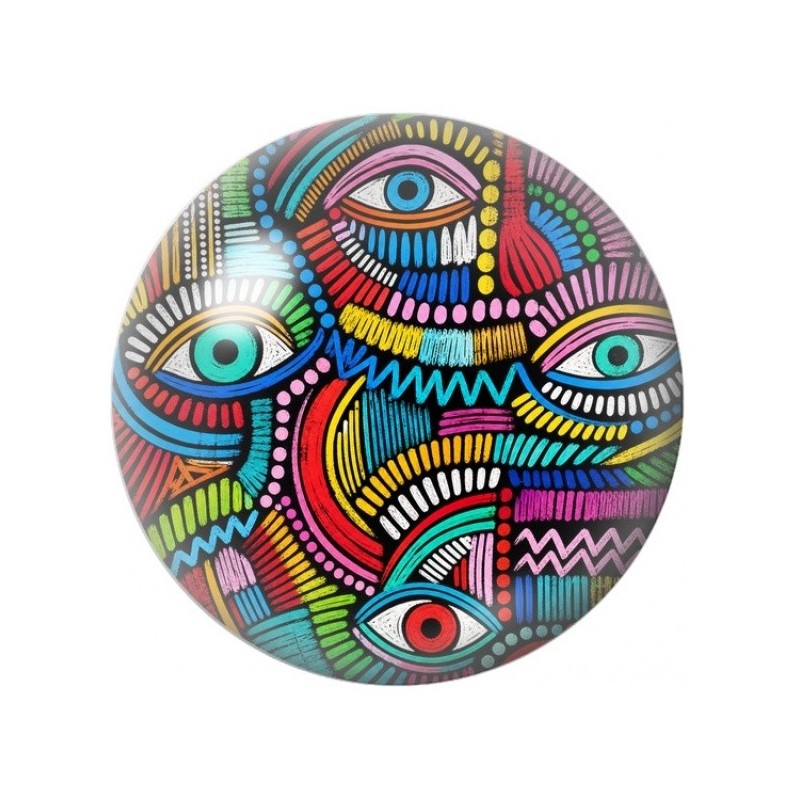Cabochon en Verre Illustré Visages Tribaux Entrelacés 12 à 25mm