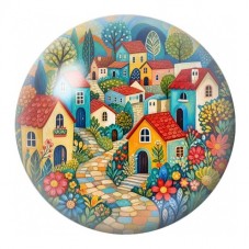 Cabochon en Verre Illustré Village Fleuri Coloré 12 à 25mm pour la Création de Bijoux Fantaisie - DIY