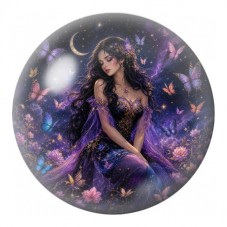 Cabochon en Verre Illustré Fée Violette aux Papillons 12 à 25mm pour la Création de Bijoux Fantaisie - DIY