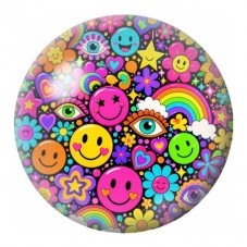 Cabochon en Verre Illustré Smileys Psychédéliques 12 à 25mm pour la Création de Bijoux Fantaisie - DIY