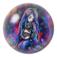 Cabochon en Verre Illustré Femme Gothique au Chat Noir 12 à 25mm pour la Création de Bijoux Fantaisie - DIY