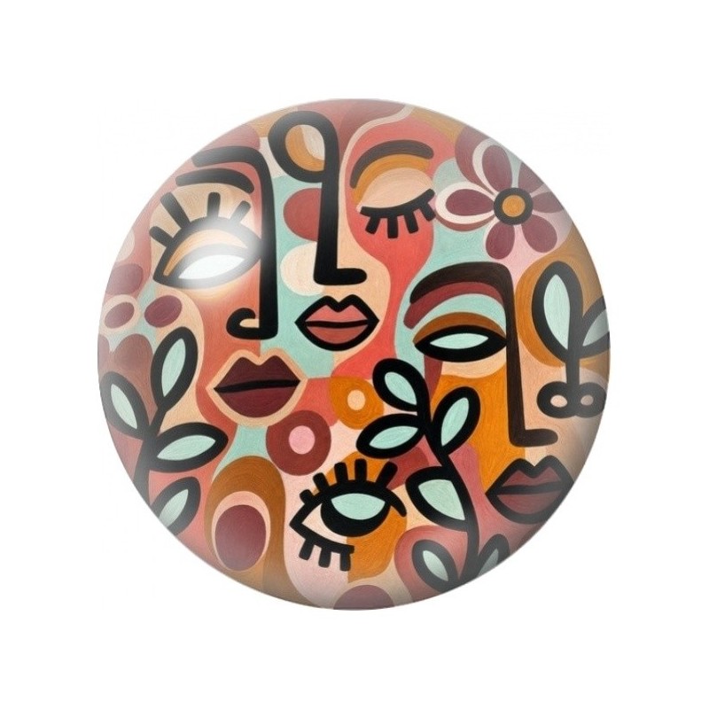 Cabochon en Verre Illustré Visages et Feuilles Terracotta 12 à 25mm