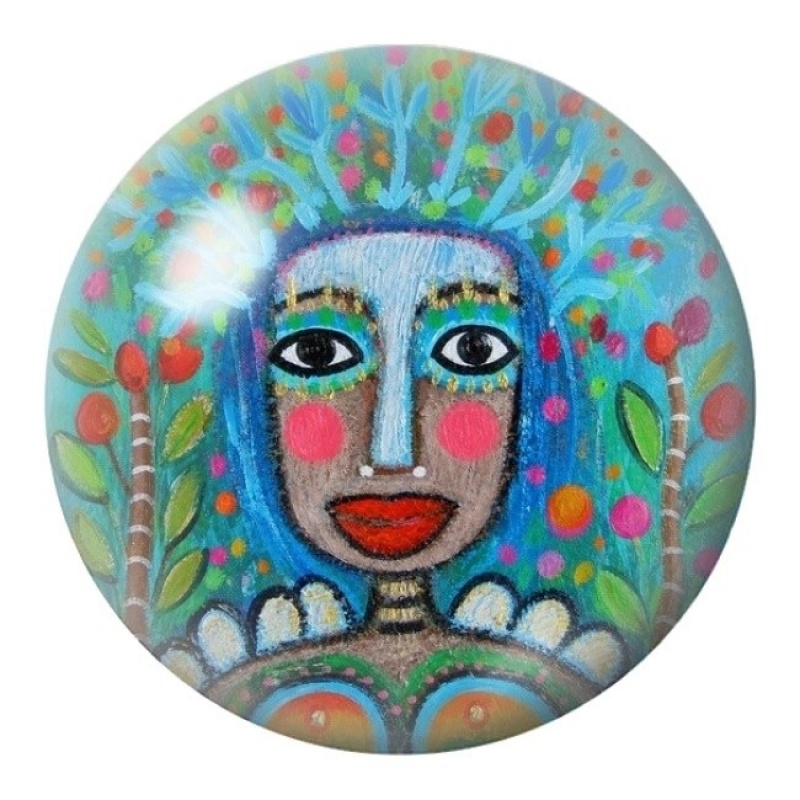Cabochon en Verre Illustré Déesse Turquoise aux Fleurs 12 à 25mm