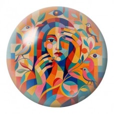Cabochon en Verre Illustré Portrait Cubiste Orange et Bleu 12 à 25mm pour la Création de Bijoux Fantaisie - DIY