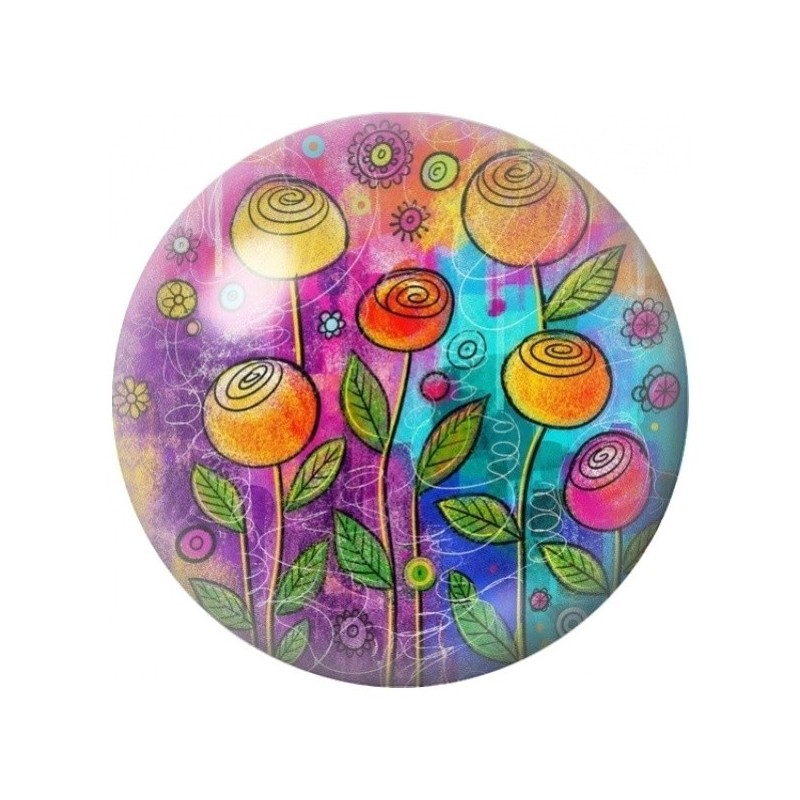 Cabochon en Verre Illustré Jardin de Fleurs Naïves 12 à 25mm