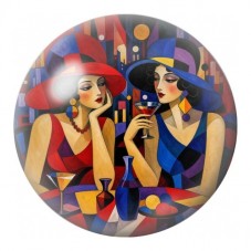 Cabochon en Verre Illustré Deux Femmes Art Déco 12 à 25mm pour la Création de Bijoux Fantaisie - DIY