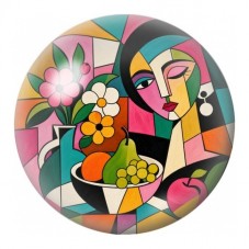 Cabochon en Verre Illustré Femme aux Fruits Cubistes 12 à 25mm pour la Création de Bijoux Fantaisie - DIY