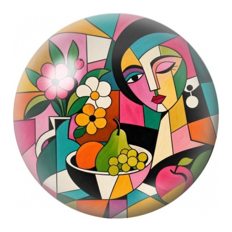 Cabochon en Verre Illustré Femme aux Fruits Cubistes 12 à 25mm