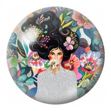Cabochon en Verre Illustré Femme aux Oiseaux et Fleurs 12 à 25mm pour la Création de Bijoux Fantaisie - DIY