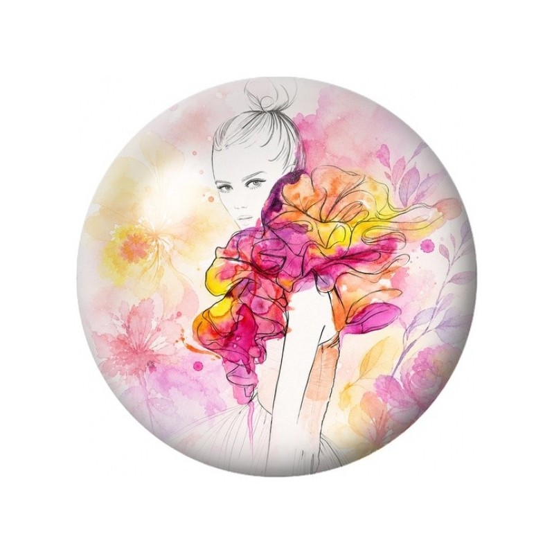Cabochon en Verre Illustré Silhouette à la Robe Fleurie 12 à 25mm