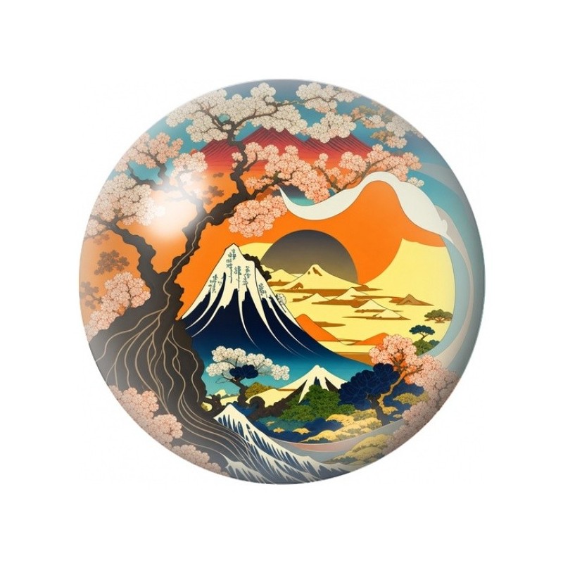 Cabochon en Verre Illustré Mont Fuji au Soleil 12 à 25mm