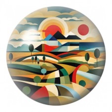 Cabochon en Verre Illustré Paysage Cubiste au Soleil 12 à 25mm pour la Création de Bijoux Fantaisie - DIY