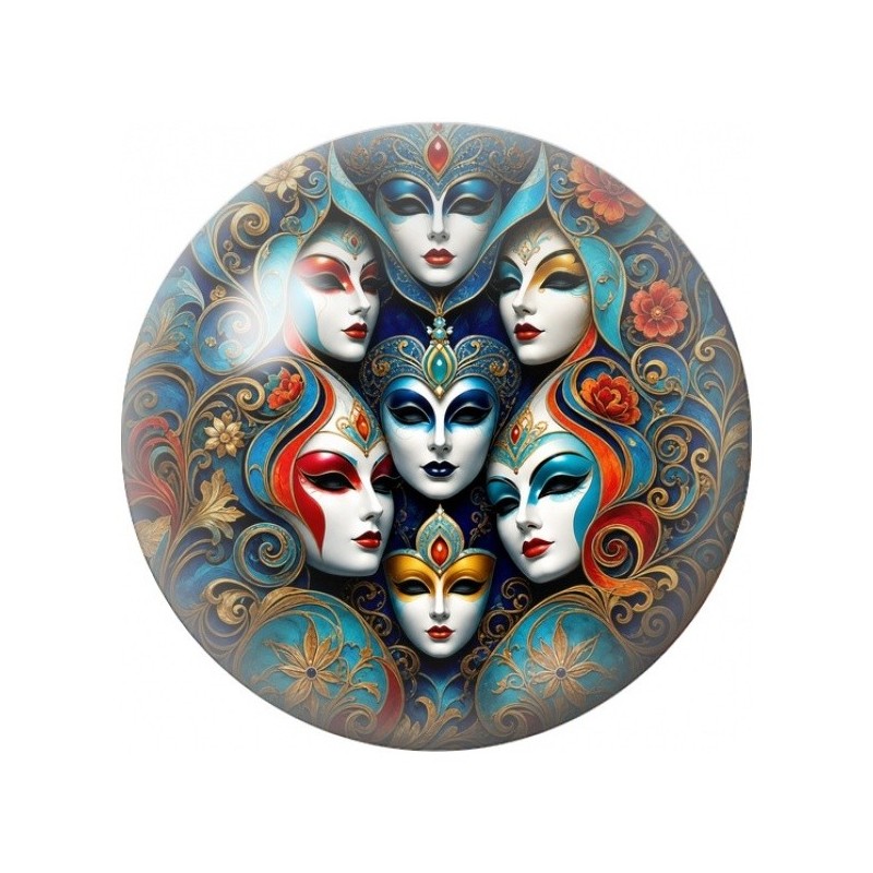 Cabochon en Verre Illustré Masques Vénitiens Bleus 12 à 25mm