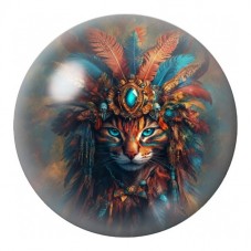 Cabochon en Verre Illustré Chat Chaman à Plumes 12 à 25mm pour la Création de Bijoux Fantaisie - DIY