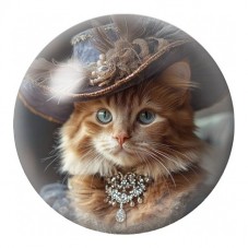 Cabochon en Verre Illustré Chat au Chapeau de Dentelle 12 à 25mm pour la Création de Bijoux Fantaisie - DIY
