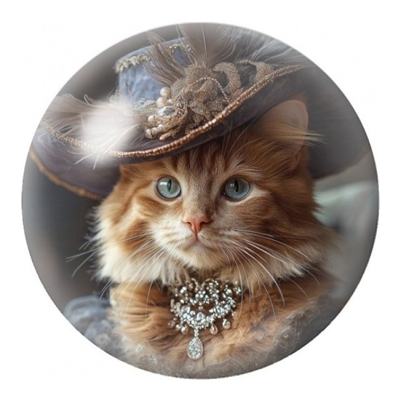Cabochon en Verre Illustré Chat au Chapeau de Dentelle 12 à 25mm