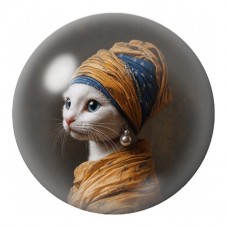 Cabochon en Verre Illustré Chat Blanc au Turban 12 à 25mm pour la Création de Bijoux Fantaisie - DIY